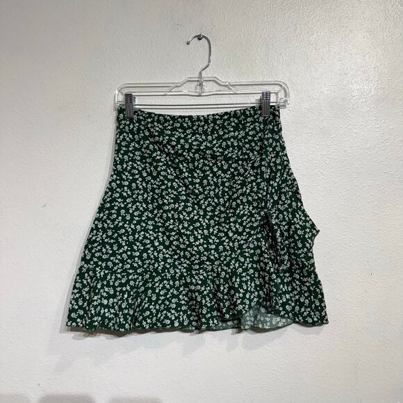 Shein Green Dreamara Ditsy Floral Print Drawstring Ruffle Hem Skirt Sz 4 NWT - Picture 2 of 11